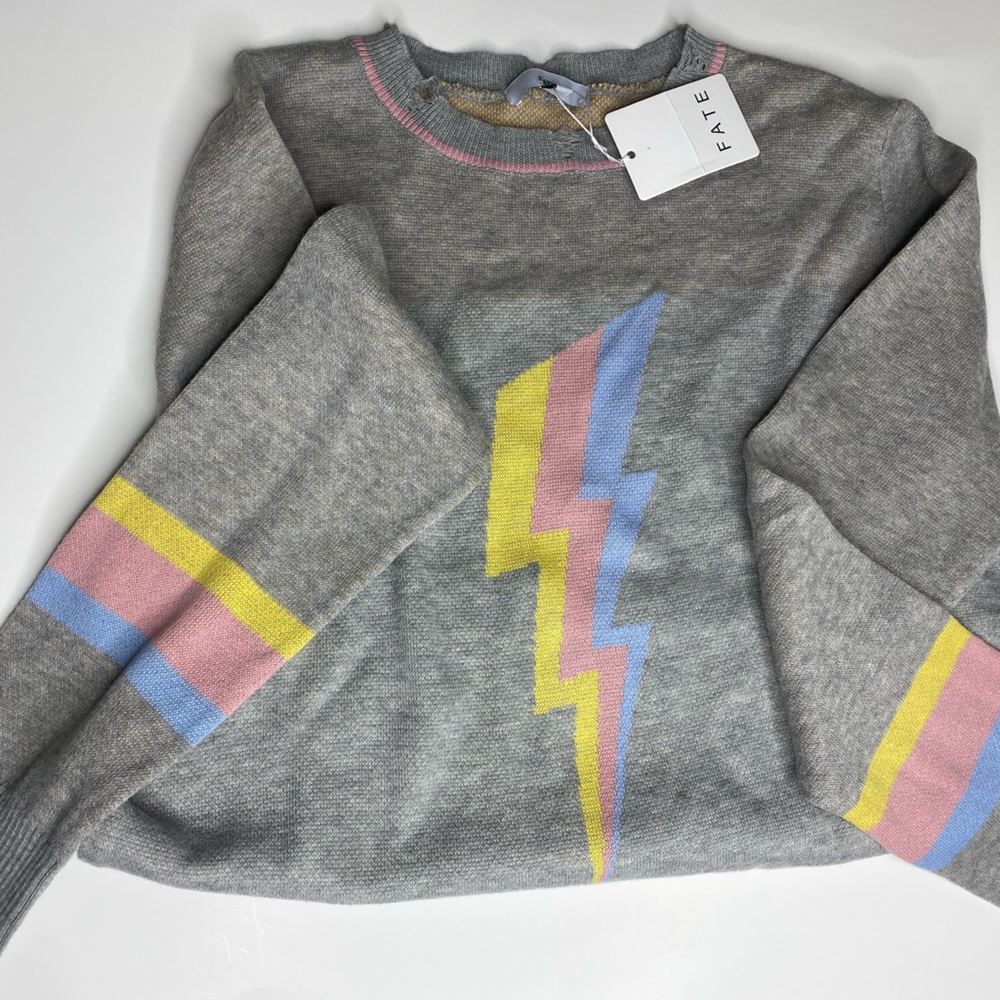 Fate lighting bolt distressed sweater small 
NWT